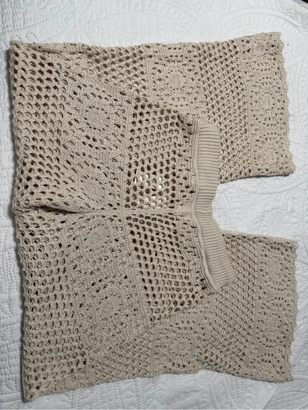 aerie Beige Open-Knit Cropped Sweater Pants